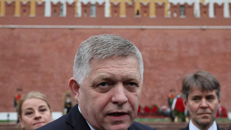 Slovak Prime Minister Robert Fico attends a flower-laying ceremony in Moscow