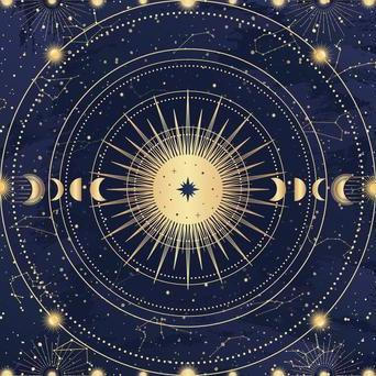 Card,Of,Mystical,Sun,,Moon,,Crescent,,Star,,Sunburst,,Night,Sky.