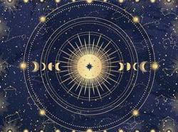 Card,Of,Mystical,Sun,,Moon,,Crescent,,Star,,Sunburst,,Night,Sky.