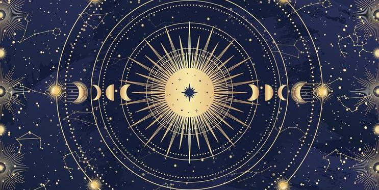Card,Of,Mystical,Sun,,Moon,,Crescent,,Star,,Sunburst,,Night,Sky.