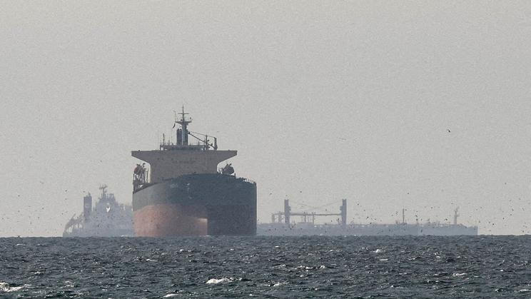 FILE PHOTO: Cargo ships in the Gulf, near the Strait of Hormuz