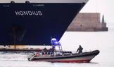 The cruise ship MV Hondius arrives at the port of Granadilla de Abona after being affected by a hantavirus outbreak, in Tenerife