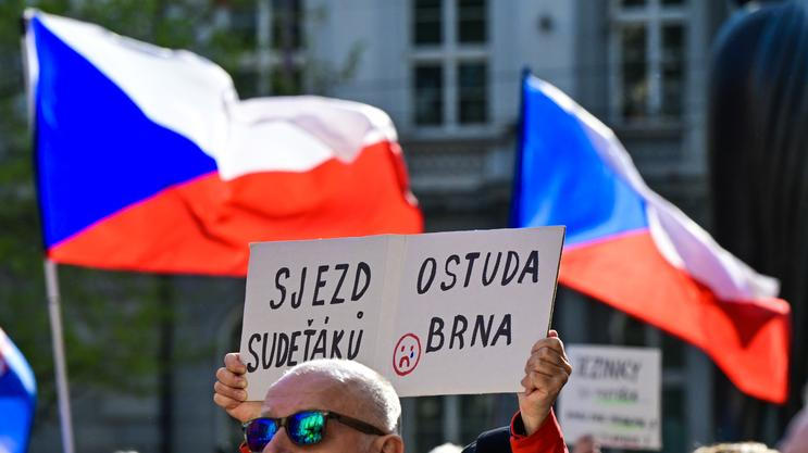 protest, shromáždění proti konání sjezdu sudetských Němců, česká vlajka