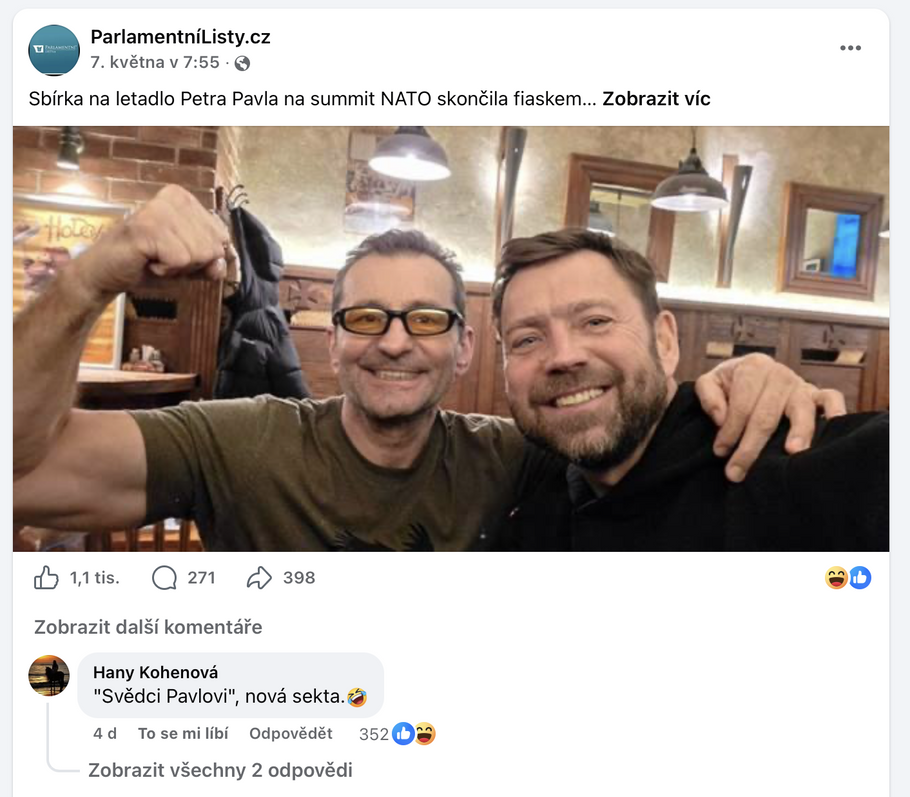 Článek o údajné sbírce na letenku pro prezidenta Petra Pavla už sice není dostupný, na sociálních sítích ale žije vlastním životem příspěvek s odkazem na něj.