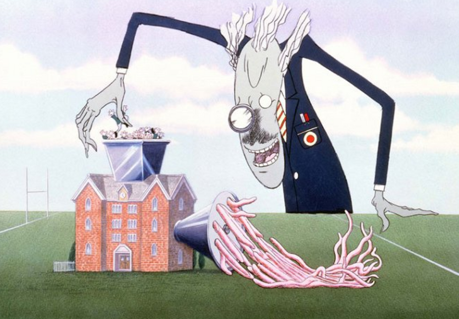Scéna z filmu Alana Parkera Pink Floyd: The Wall (1982). Autorem kreseb pro tento snímek je Gerald Scarfe.