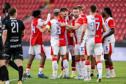 neuvedenoHráči Slavie se radují z gólu zápase Slavia Praha - Jablonec