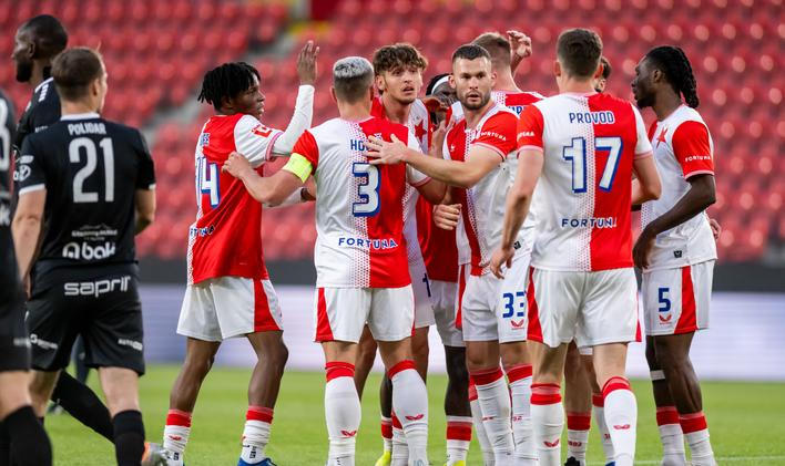 neuvedenoHráči Slavie se radují z gólu zápase Slavia Praha - Jablonec