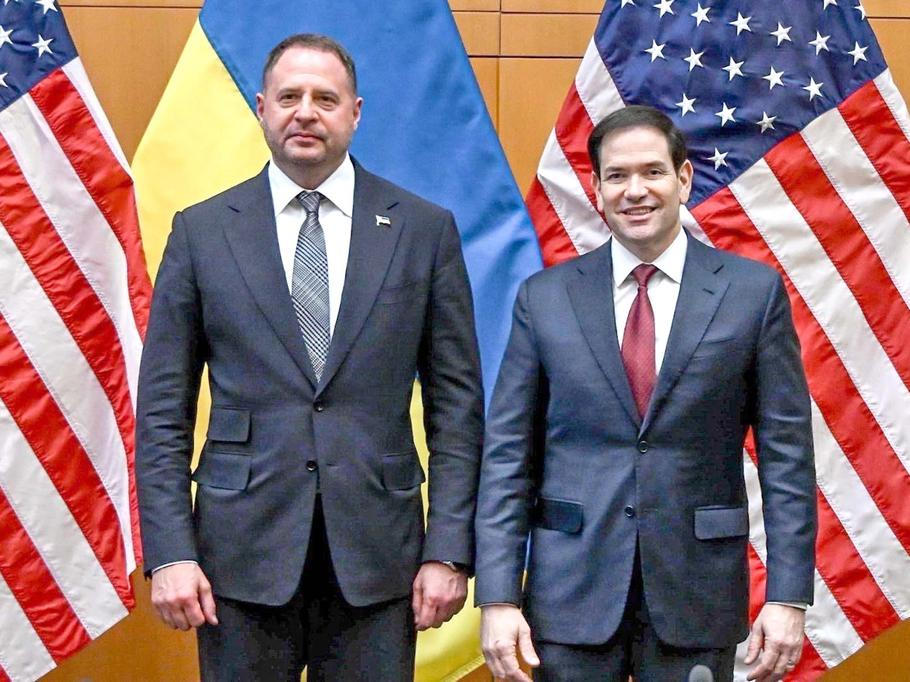 Andrij Jermak při setkání s americkým ministrem zahraničí Marcem Rubiem.