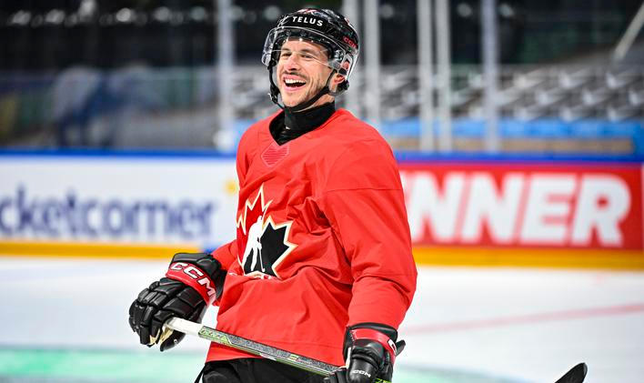 Sidney Crosby při tréninku na mistrovství světa 2026