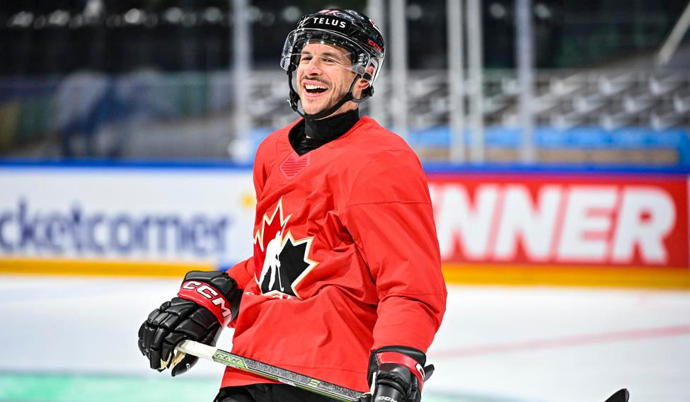Sidney Crosby při tréninku na mistrovství světa 2026