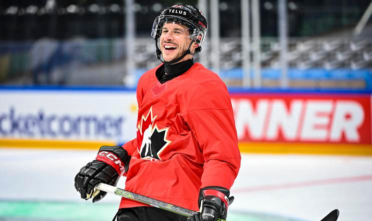 Sidney Crosby při tréninku na mistrovství světa 2026