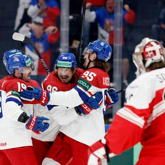 Češi slaví gól v zápase MS 2026 Česko - Dánsko.
