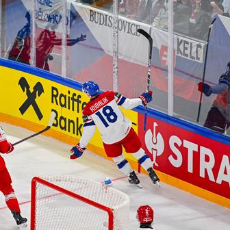 Dominik Kubalík slaví gól v zápase MS 2026 Česko - Dánsko.