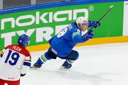 Marcel Mahkovec slaví vítězný gól v zápase MS 2026 Česko - Slovinsko