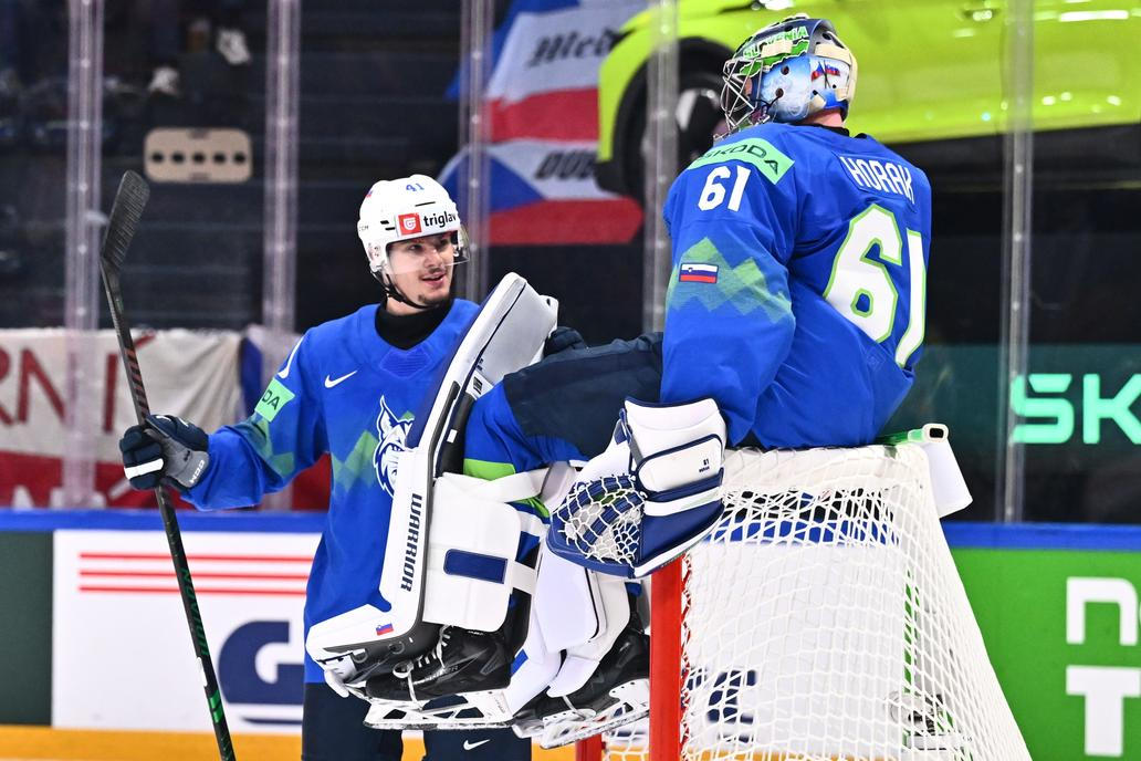 Lukáš Horák slaví triumf v zápase MS 2026 Česko - Slovinsko.