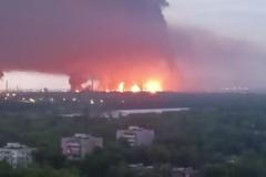 Fire and a thick plume of smoke rise in the vicinity of the Ryazan oil refinery, amid the Russia-Ukraine conflict in Ryazan