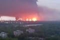Fire and a thick plume of smoke rise in the vicinity of the Ryazan oil refinery, amid the Russia-Ukraine conflict in Ryazan