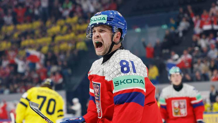 Matěj Blümel slaví gól v zápase MS 2026 Česko - Švédsko.