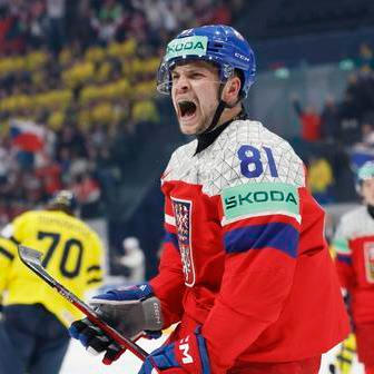 Matěj Blümel slaví gól v zápase MS 2026 Česko - Švédsko.