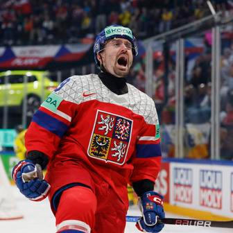 Jakub Flek slaví gól v zápase MS 2026 Česko - Švédsko.