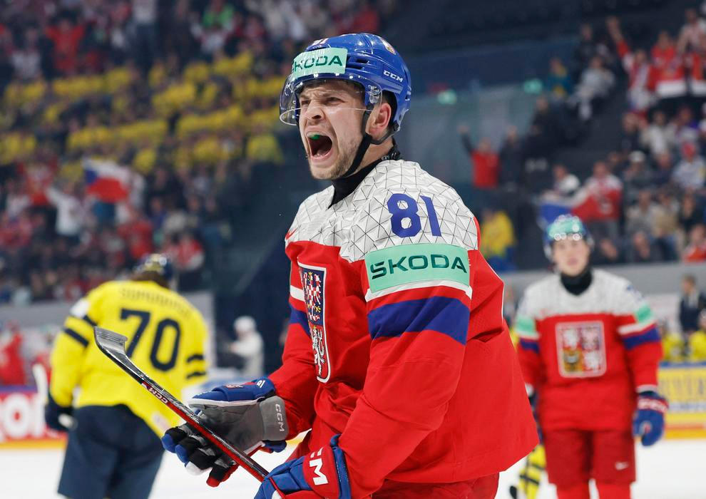 Matěj Blümel slaví gól v zápase MS 2026 Česko - Švédsko.