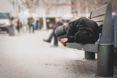 Young,Poor,Dirty,Homeless,Man,Or,Refugee,Sleeping,On,The