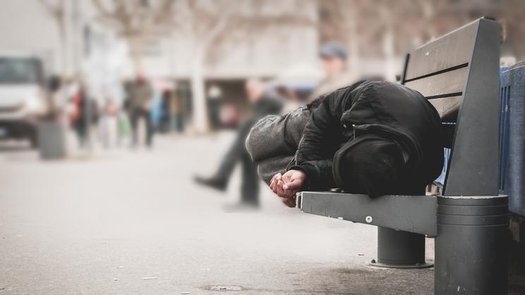 Young,Poor,Dirty,Homeless,Man,Or,Refugee,Sleeping,On,The