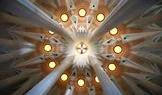 View of the ceiling inside the Tower of Jesus Christ in the Basilica of the Sagrada Familia.