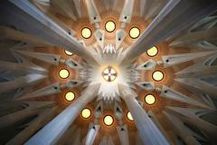 View of the ceiling inside the Tower of Jesus Christ in the Basilica of the Sagrada Familia.