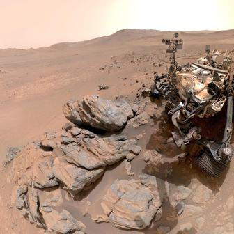 NASA's Perseverance rover takes a self-portrait against a sweeping backdrop of ancient Martian terrain