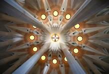 View of the ceiling inside the Tower of Jesus Christ in the Basilica of the Sagrada Familia.