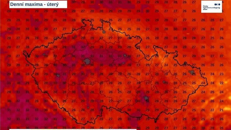 Denní maxima v úterý
