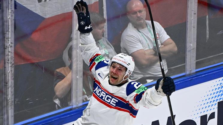 Martin Rönnild slaví gól Norů proti Česku.