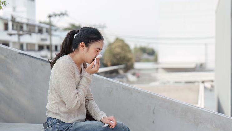 Young,Woman,Experiencing,Allergy,Symptoms,Outdoors,,Highlighting,Health,Impacts,Of