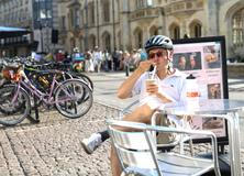 People enjoy hot weather as temperatures climb over the bank holiday weekend during a heatwave, in Cambridge
