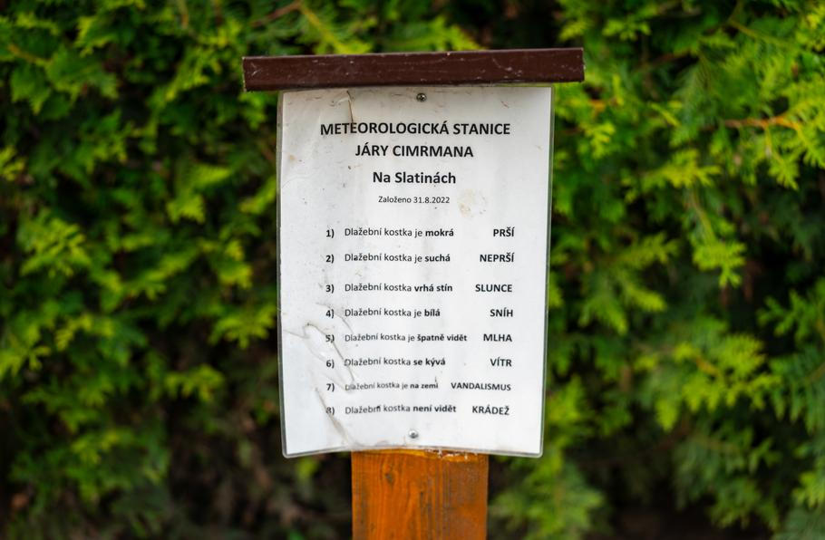 Meteorologická stanice Járy Cimrmana umí náhodné kolemjdoucí pobavit.