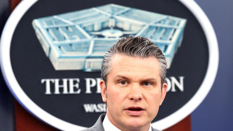 U.S. Defense Secretary Hegseth and Chairman of the Joint Chiefs of Staff General Caine hold a briefing on the Iran war, at the Pentagon