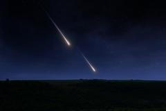 Landscape,With,Falling,Stars.,Meteors,In,The,Night,Sky.,Bright