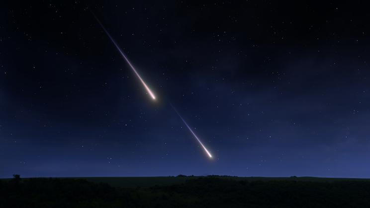 Landscape,With,Falling,Stars.,Meteors,In,The,Night,Sky.,Bright
