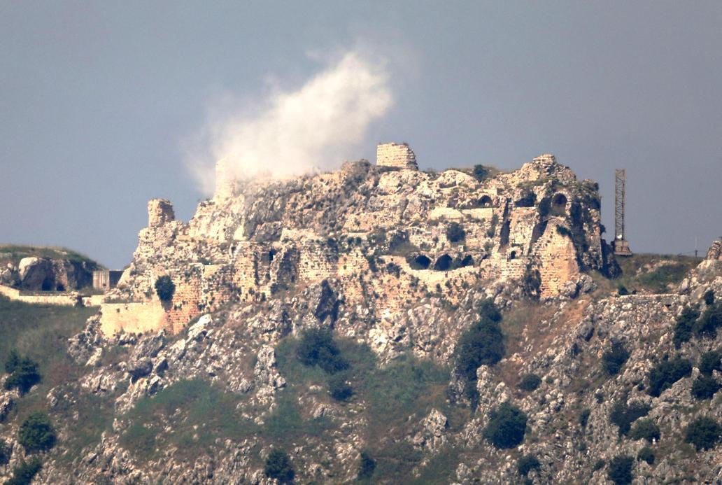 Smoke rises from Beaufort Castle following strikes, as seen from Marjayoun