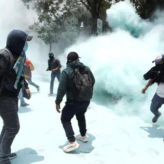 Teachers from Mexico's CNTE union protest for higher wages, in Mexico City