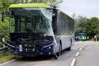 A view of the scene of a crash of two buses near Dachau