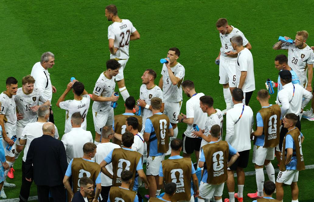 Hydratační pauza v podání českého týmu v zápase MS 2026 Česko - Korea