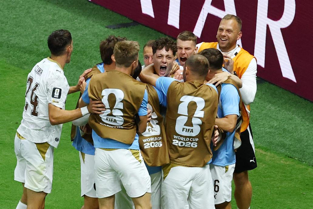 Češi slaví gól v zápase MS 2026 Česko - Korea.