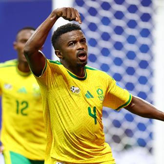 Teboho Mokoena slaví gól z penalty v zápase Česko - JAR na MS 2026.