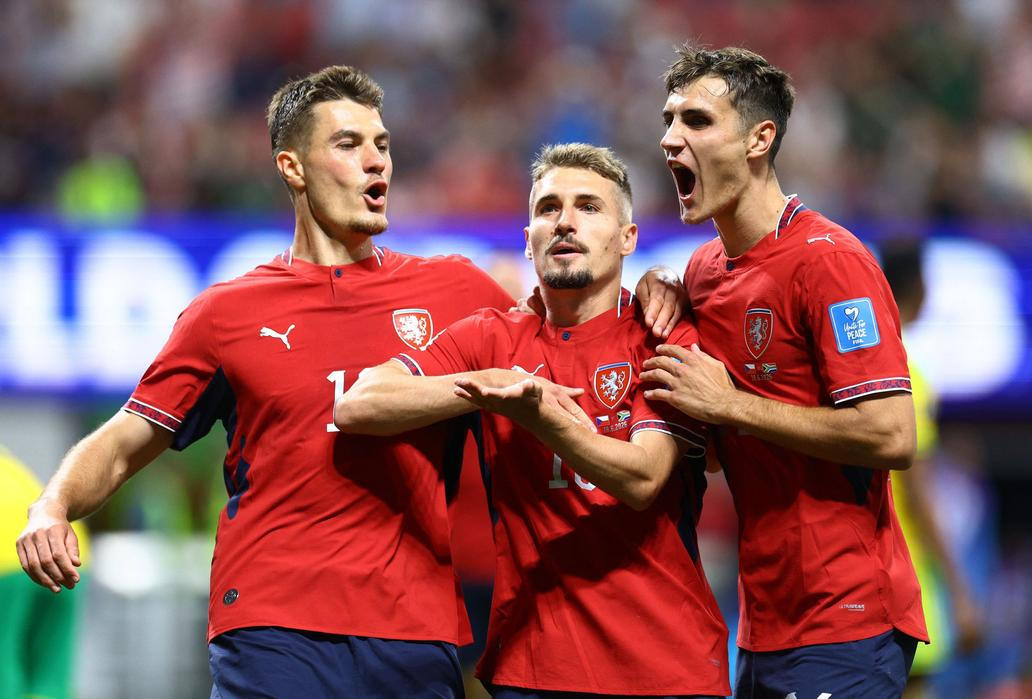 Češi slaví gól v zápase Česko - JAR na MS 2026.