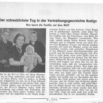 Novinový článek z novin odsunutých obyvatel Podbořanska Heimatbrief Saazerland z r. 1980 vzpomínající na tragickou událost z 19. června 1945.