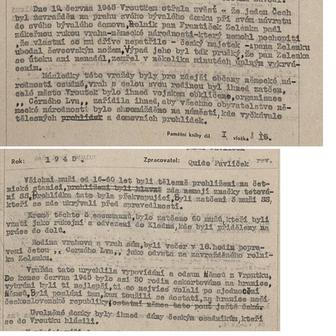 Výňatek z kroniky železniční stanice Vroutek z roku 1945, kterou tehdy psal Quido Pavlíček typickým poválečným jazykem.