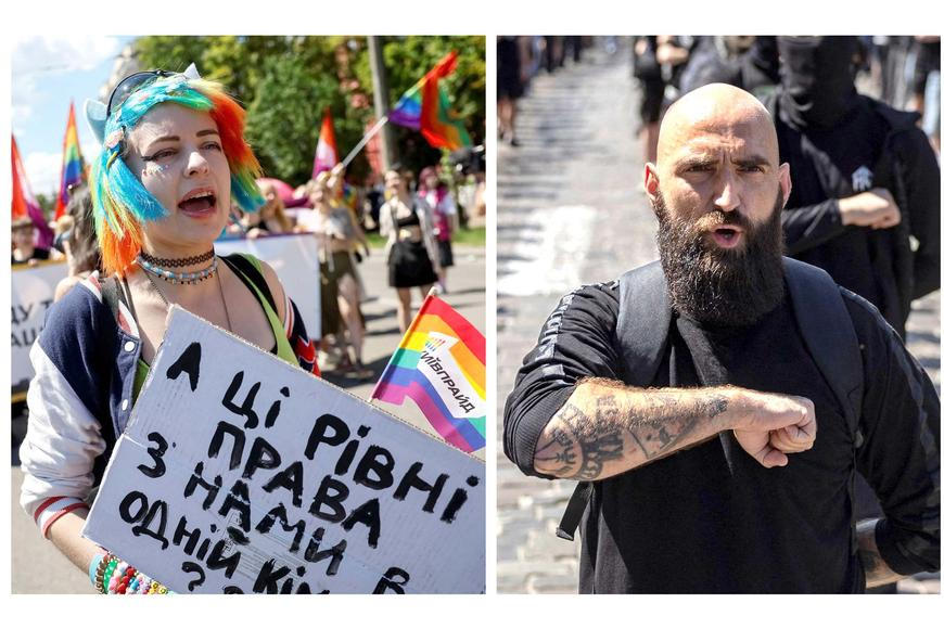 Pride a nacionalisté tváří v tvář. Pak se nad Kyjevem rozezněly sirény