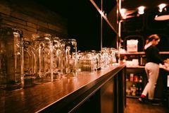 Bar,Shelf,With,Empty,Beer,Glasses